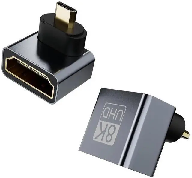 Main image of 90 & 270 Degree Micro HDMI Right Angle Adapter 2 Pack, Male to Female Fixed Angle Connector for Camera Camcorder DSLR, Supports 8K@60Hz 4K@120Hz HDMI 2.1