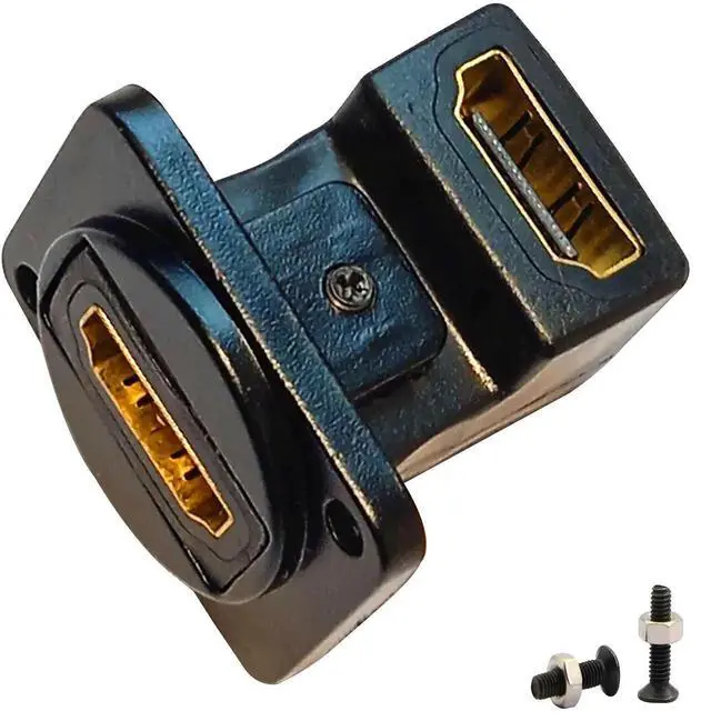 Main image of D-Type HDMI Right Angle Panel Mount Adapter, Female to Female HDMI Coupler with Screws, Gold-Plated Connector for Wall Plate & Equipment Installation