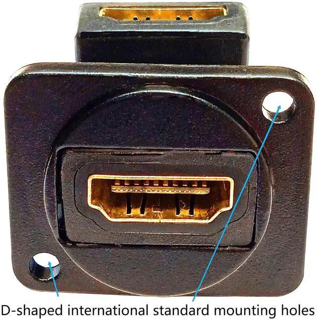 Alt view image 4 of 7 - D-Type HDMI Right Angle Panel Mount Adapter, Female to Female HDMI Coupler with Screws, Gold-Plated Connector for Wall Plate & Equipment Installation