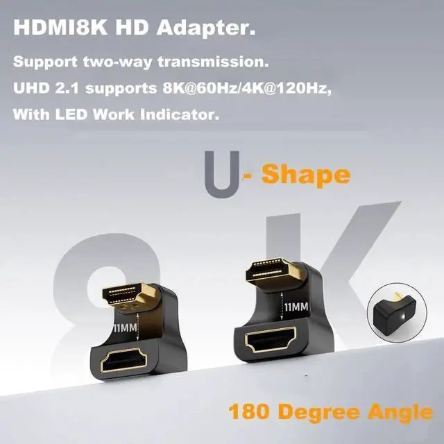 Alt view image 2 of 4 - 8K@60Hz HDMI Extension Adapter 2 Pack, U-Shape Down Angle 48Gbps HDMI 2.1 Extender, Supports 4K@120Hz 2K@240Hz Dynamic HDR 3D for PS5/4 Xbox Switch HDTV