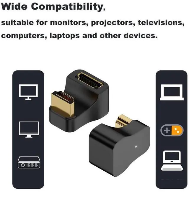 Alt view image 2 of 4 - 8K@60Hz HDMI Extension Adapter 2 Pack, U-Shape Up Angle 48Gbps HDMI 2.1 Extender, Supports 4K@120Hz 2K@240Hz Dynamic HDR 3D for Xbox HDTV PS5/4 Switch