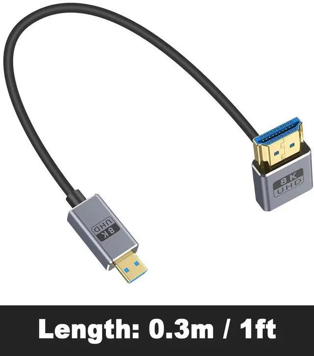 Alt view image 4 of 7 - 90° Down Angle Short Micro HDMI to HDMI 2.1 Cable 1FT/30cm, 8K@60Hz 4K@240Hz 48Gbps High-Speed for Camera, Camcorder, Tablet