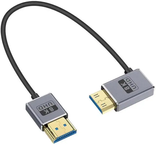 Main image of 8K Short HDMI to Mini HDMI Cable 1FT/30CM, 48Gbps Mini HDMI 2.1 Cord, Ultra Thin Left Angle Mini HDMI to HDMI Male Cable, Support High Speed 8K@60Hz, 4K@240Hz for Camera, Camcorder