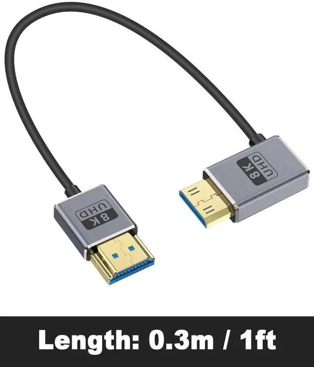 Alt view image 6 of 7 - 8K Short HDMI to Mini HDMI Cable 1FT/30CM, 48Gbps Mini HDMI 2.1 Cord, Ultra Thin Left Angle Mini HDMI to HDMI Male Cable, Support High Speed 8K@60Hz, 4K@240Hz for Camera, Camcorder
