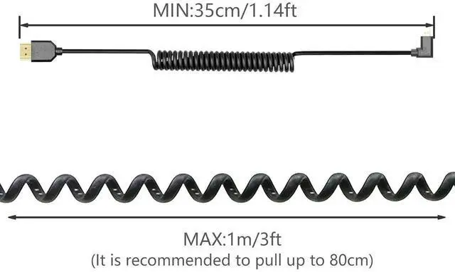 Alt view image 5 of 7 - Micro HDMI to HDMI Cable Coiled 8K HDMI 2.1 Telescopic Cable High Speed Cable Support 120Hz 48Gbps Dynamic HDR for Digital Cameras (Left Angle)