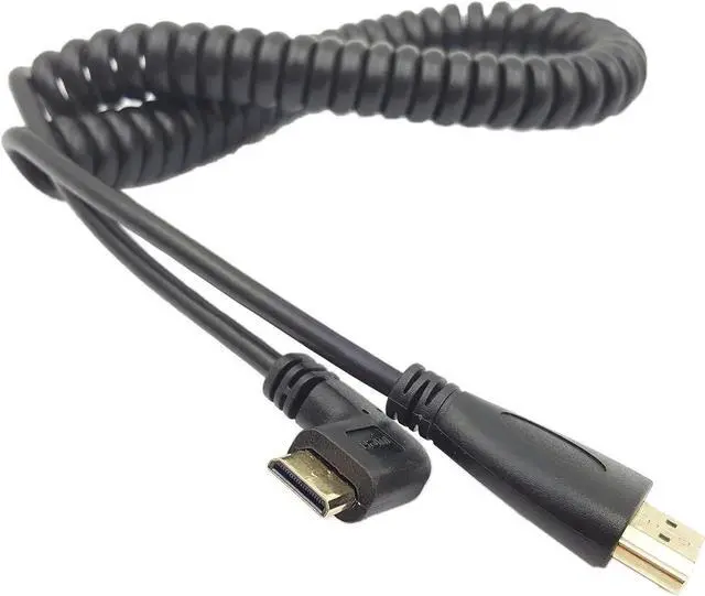 Alt view image 5 of 5 - 90° Right Angle Mini HDMI to HDMI Coiled Cable, Gold-Plated Male to Male Adapter, Supports 3D / 1080P, Adjustable Length 1.510ft