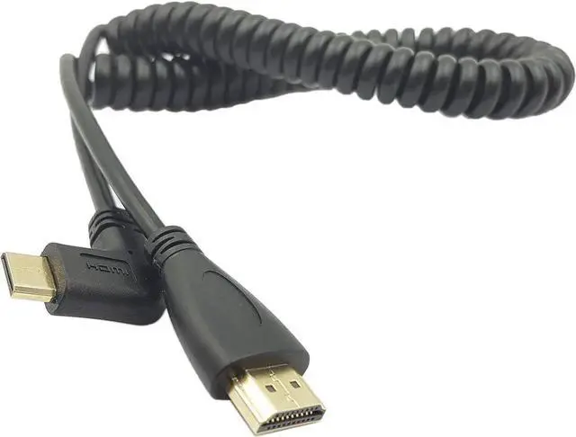 Alt view image 3 of 5 - 90° Right Angle Mini HDMI to HDMI Coiled Cable, Gold-Plated Male to Male Adapter, Supports 3D / 1080P, Adjustable Length 1.510ft