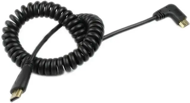 Alt view image 4 of 5 - 90° Right Angle Mini HDMI to HDMI Coiled Cable, Gold-Plated Male to Male Adapter, Supports 3D / 1080P, Adjustable Length 1.510ft
