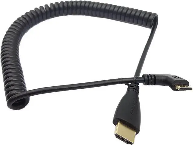 Alt view image 2 of 5 - 90° Right Angle Mini HDMI to HDMI Coiled Cable, Gold-Plated Male to Male Adapter, Supports 3D / 1080P, Adjustable Length 1.510ft