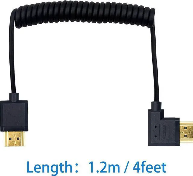Alt view image 2 of 7 - Left Angle Coiled HDMI Cable 4FT/1.2M, Extreme Thin 90 Degree HDMI Male to Male Coiled Cable for 3D and 4K@60hz Ultra HD TV Stick for PS5, Blu-ray, Roku TV, Xbox Series X/S