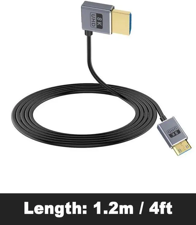Alt view image 6 of 7 - 8K Mini HDMI to HDMI Cable 2.1 Cord 48Gbps,Ultra Thin Left Angle HDMI to Mini HDMI Male Cord, Support High Speed 8K@60Hz, 4K@240Hz for Camera, Camcorder, Graphics/Video Card 4FT