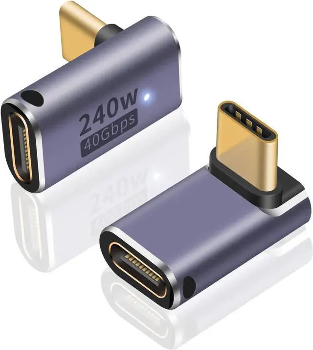 Main image of 240W USB C 90 Degree Up Down Angle Adapter, USB-C Male to Female Extender 40Gbps, 8K@60Hz Video, Compatible with Thunderbolt 4/3, iPad, Notebook, Galaxy S23 & All USB-C Devices