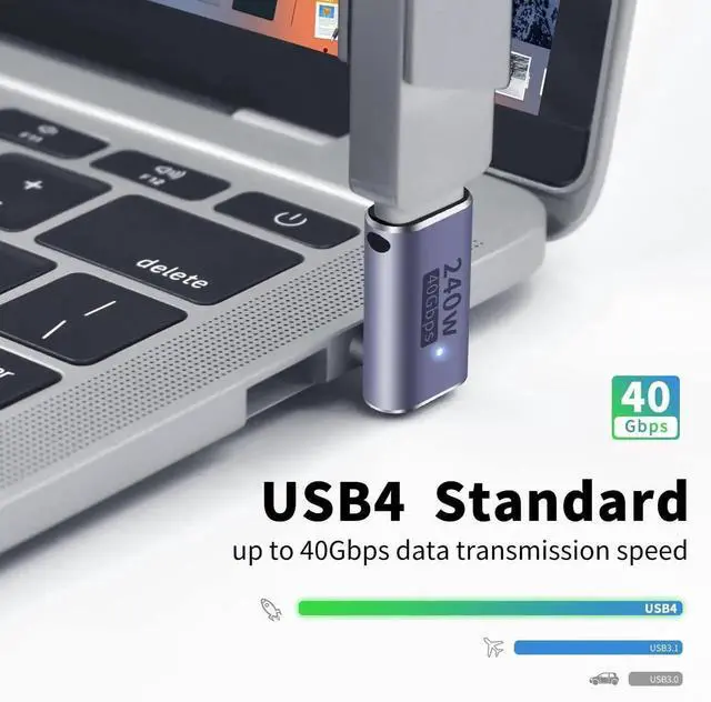 Alt view image 2 of 7 - 240W USB C 90 Degree Up Down Angle Adapter, USB-C Male to Female Extender 40Gbps, 8K@60Hz Video, Compatible with Thunderbolt 4/3, iPad, Notebook, Galaxy S23 & All USB-C Devices