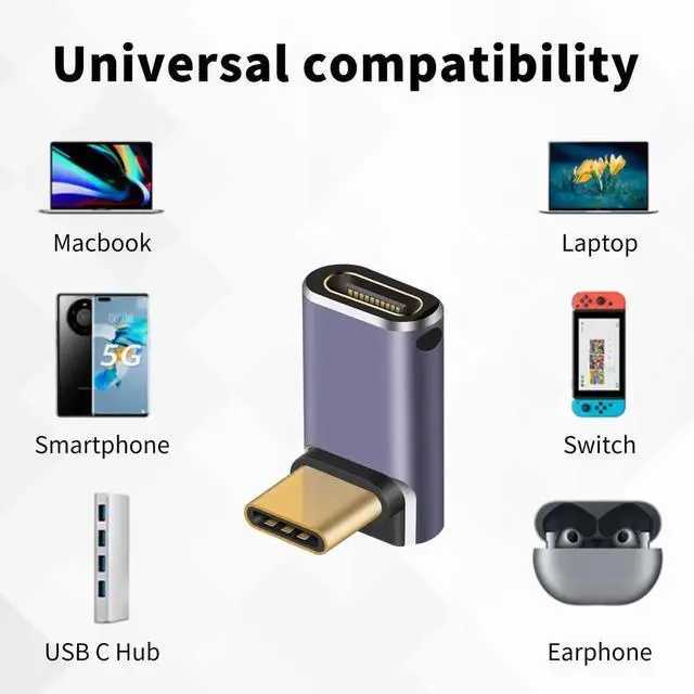 Alt view image 7 of 7 - 240W USB C 90 Degree Up Down Angle Adapter, USB-C Male to Female Extender 40Gbps, 8K@60Hz Video, Compatible with Thunderbolt 4/3, iPad, Notebook, Galaxy S23 & All USB-C Devices