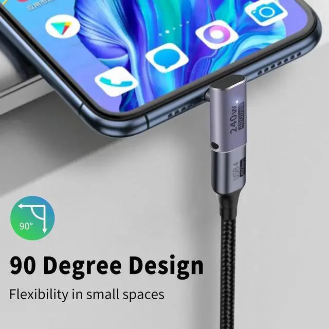 Alt view image 4 of 7 - 240W USB C 90 Degree Up Down Angle Adapter, USB-C Male to Female Extender 40Gbps, 8K@60Hz Video, Compatible with Thunderbolt 4/3, iPad, Notebook, Galaxy S23 & All USB-C Devices