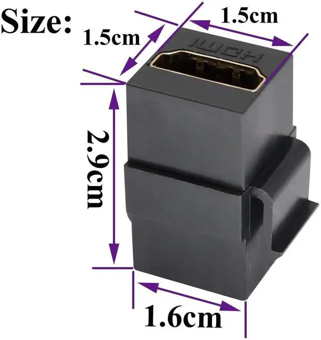 Alt view image 4 of 7 - HDMI Keystone Coupler 5 Pack, Gold Plated Female to Female HDMI Keystone Jack Insert, 4K 3D HDMI Adapter for Wall Plate (Black)