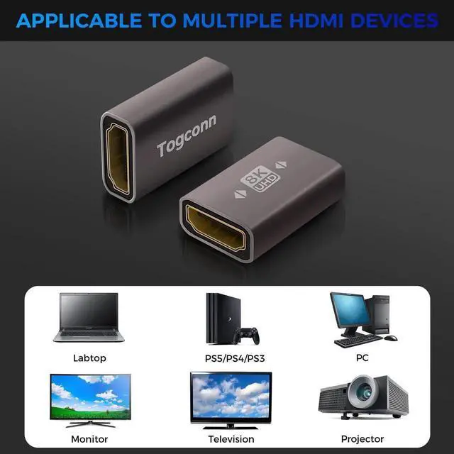 Alt view image 6 of 6 - 8K HDMI 2.1 Coupler 4 Pack, Female to Female HDMI Extension Adapter Supports 8K@60Hz 4K@120Hz for HDTV Monitor Laptop Projector PS4/PS5 Xbox Series X