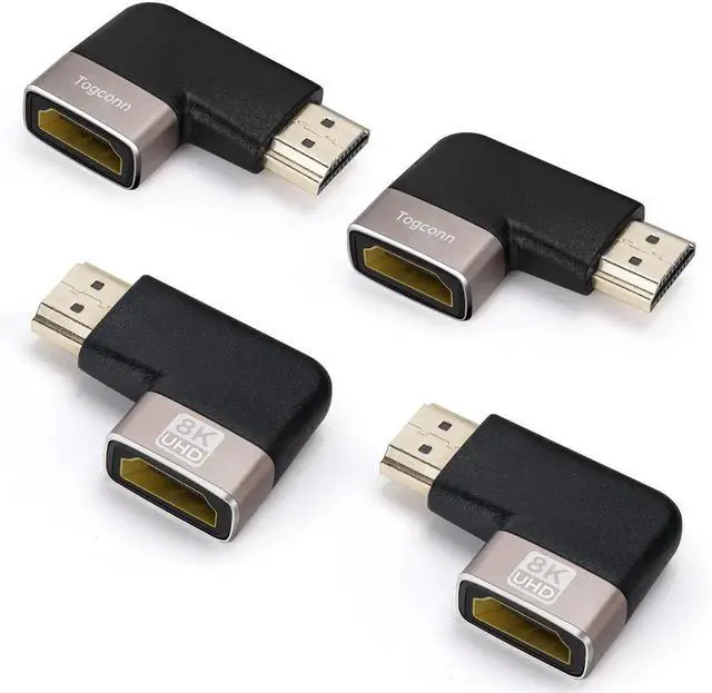 Main image of 8K HDMI Flat 90 & 270 Degree Gold Plated Adapter 4 Pack, L Shape Male to Female Vertical Extender Supports 8K@60Hz 4K@120Hz for HDTV, Xbox One