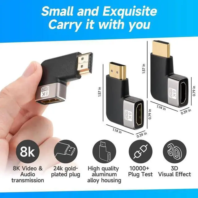 Alt view image 3 of 5 - 8K HDMI Flat 90 & 270 Degree Gold Plated Adapter 4 Pack, L Shape Male to Female Vertical Extender Supports 8K@60Hz 4K@120Hz for HDTV, Xbox One
