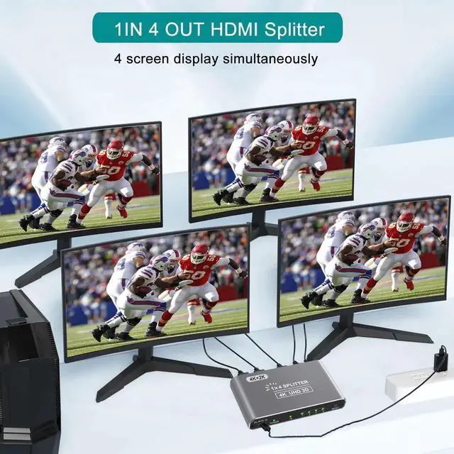 Alt view image 7 of 7 - HDMI Splitter 1 in 4 Out Silver, 4K 3D 1080P HDMI Splitter 1 Source to 4 Displays, Aluminum Alloy for PS4, Fire Stick, HDTV, Monitor