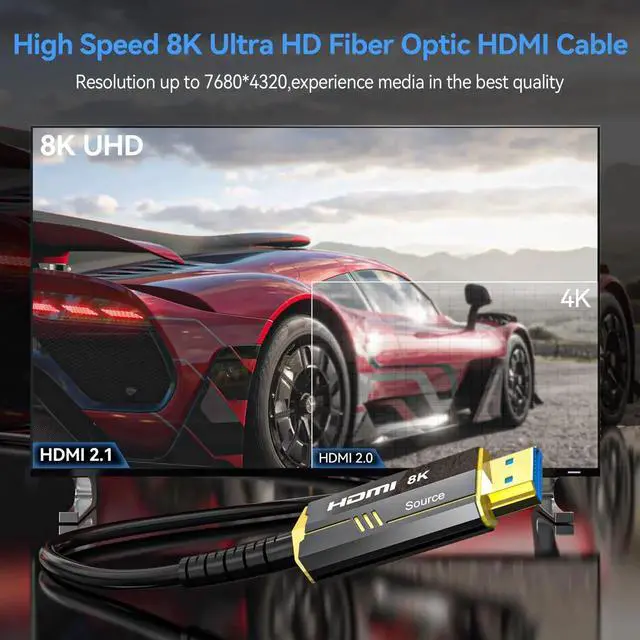 Alt view image 7 of 7 - 8K Fiber Optic HDMI Cable 20Ft, 48Gbps Ultra High Speed HDMI 2.1 Cord, 8K@60Hz 4K@120Hz, HDR10 HDCP 2.2&2.3, Gold Plated Male-to-Male for PS5, Xbox, PC, HDTV