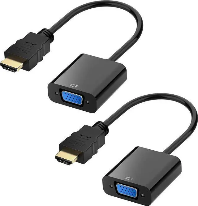 Main image of HDMI to VGA, Gold-Plated HDMI to VGA Adapter (Male to Female) for Computer, Desktop, Laptop, PC, Monitor, Projector, HDTV, Chromebook, Raspberry Pi, Roku, Xbox and More - Black 2pack