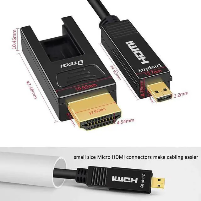 Alt view image 4 of 7 - 25FT/8M Fiber Optic HDMI Cable 4K@60Hz YUV 4:4:4 18Gbps Ultra HD, Micro HDMI to Standard HDMI Dual-Connector Cord for TV, Projector, Computer, Monitor