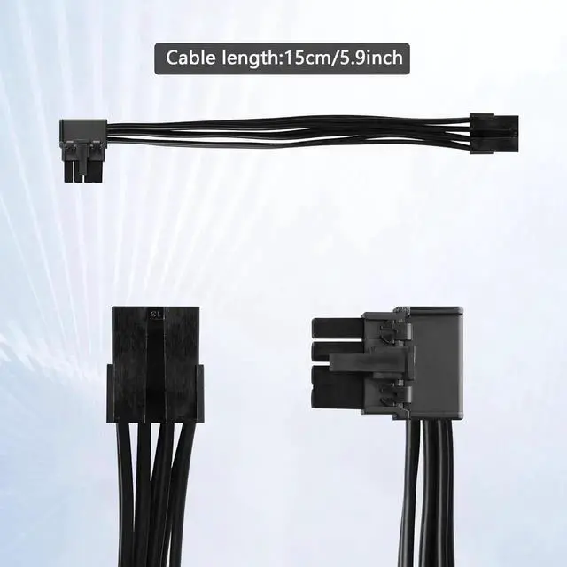 Alt view image 6 of 7 - 8-Pin Extension Cord PCIE 8 Pin Female to Right Angle Male PCIE Express Power Adapter Cable for Graphics Card 18AWG 15CM/5.9Inch (Right)