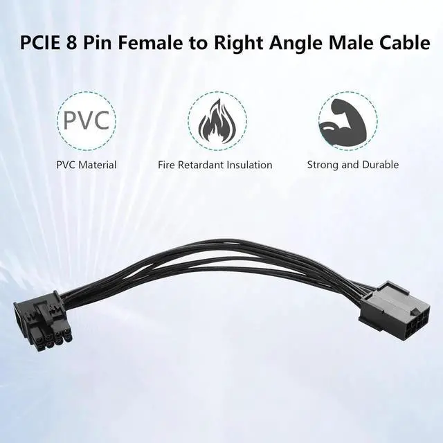Alt view image 5 of 7 - 8-Pin Extension Cord PCIE 8 Pin Female to Right Angle Male PCIE Express Power Adapter Cable for Graphics Card 18AWG 15CM/5.9Inch (Right)