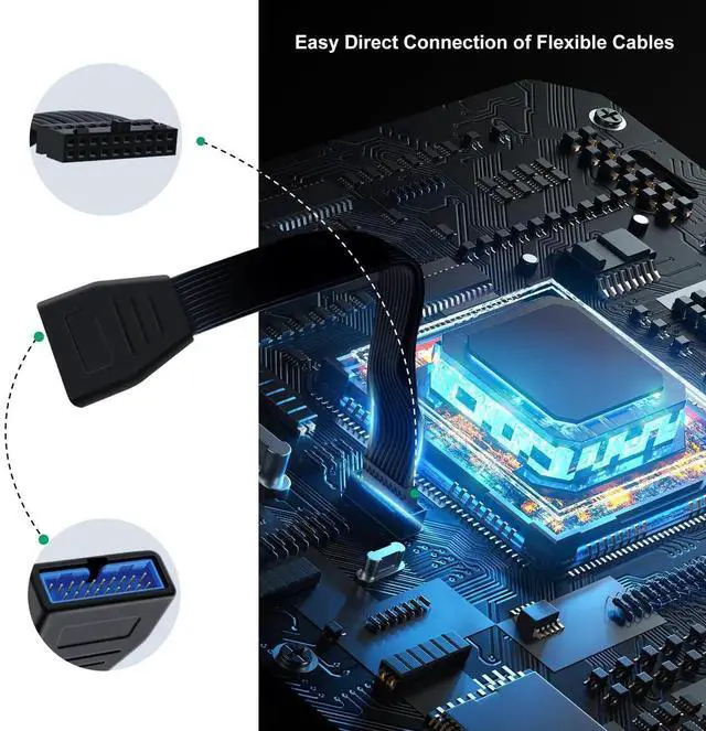 Alt view image 5 of 6 - USB 3.0 19/20 Pin Motherboard Internal Extension Cable, 5.9 Inch / 15cm Header Adapter Cord, High Speed Transmission Desktop PC Chassis Internal Wiring Cable