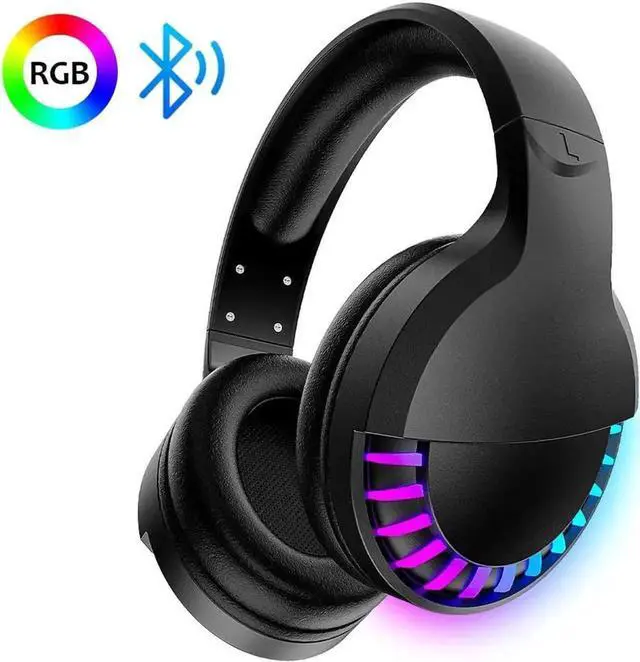 Main image of Over Ear Wireless Bluetooth Headphones, Active Noise Cancellation Headset with HiFi Stereo Deep Bass, Built-in Mic, Rainbow RGB Backlight, Protein Earpads, Rechargeable Gaming Headphones for PC, Mac,