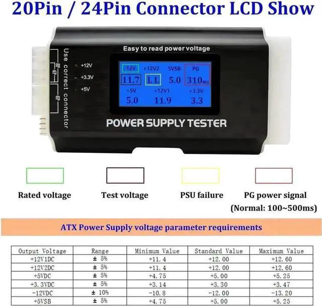 Alt view image 3 of 6 - ATX PC Power Supply Tester with 1.8 Inch LCD Screen, Aluminum Alloy Housing, 20/24 Pin PSU Diagnostic Tool, Compatible with ATX ITX IDE HDD SATA BYI Connector, Multifunctional Computer Power Supply Vo