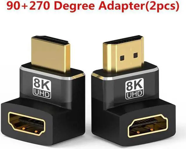 Main image of 2-Pack 90° & 270° HDMI 2.1 Right Angle Adapter, Gold-Plated 8K High Speed Male to Female Connector, 48Gbps Support 8K@60Hz 4K@120Hz HDR, Compact HDMI Angle Extender for HDTV, Laptop, PS5, Xbox, Switch