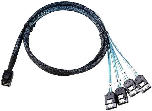 Alt view image 3 of 5 - 3.3FT / 1M SFF-8643 to SATA Breakout Cable, Mini SAS HD Forward Breakout Cord, Mini SAS SFF8643 Controller to Hard Drive SATA Connection Cable for Server, RAID, Storage
