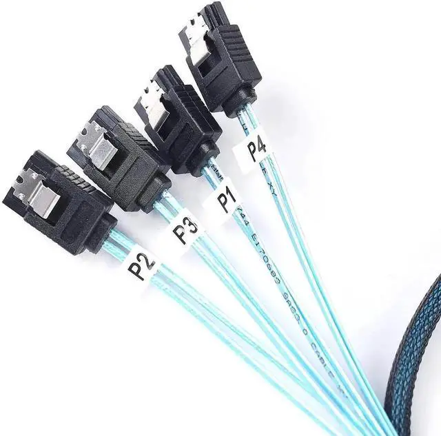 Main image of 3.3FT / 1M SFF-8643 to SATA Breakout Cable, Mini SAS HD Forward Breakout Cord, Mini SAS SFF8643 Controller to Hard Drive SATA Connection Cable for Server, RAID, Storage