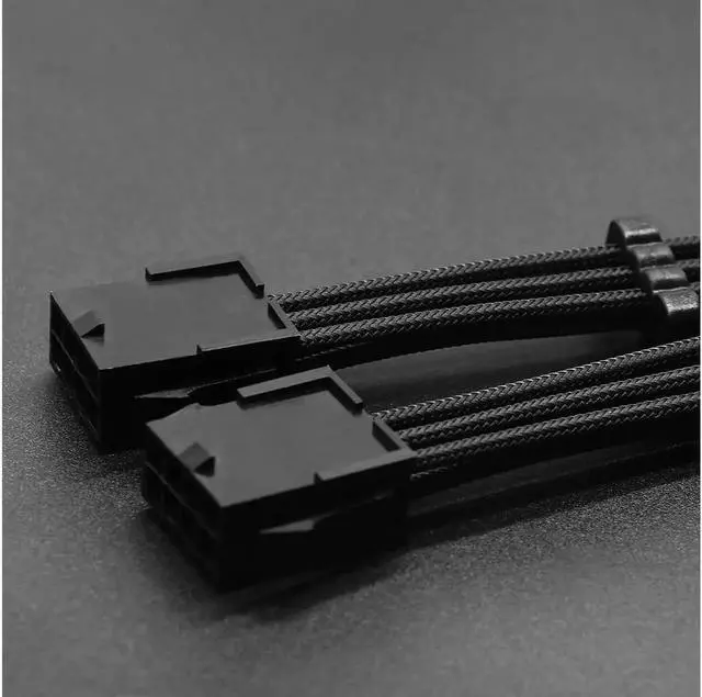 Alt view image 4 of 6 - 12PIN to 2×8PIN GPU Power Extension Cable, Black Sleeved Braided Synchronized PSU Extension Cable Kit for Graphics Card Power Supply