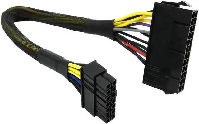 Main image of 12 Inch 30cm 24 Pin to 14 Pin ATX Power Adapter Cable, Black Braided Sleeved Main PSU Conversion Cord Compatible with Lenovo IBM Desktop PC and Server