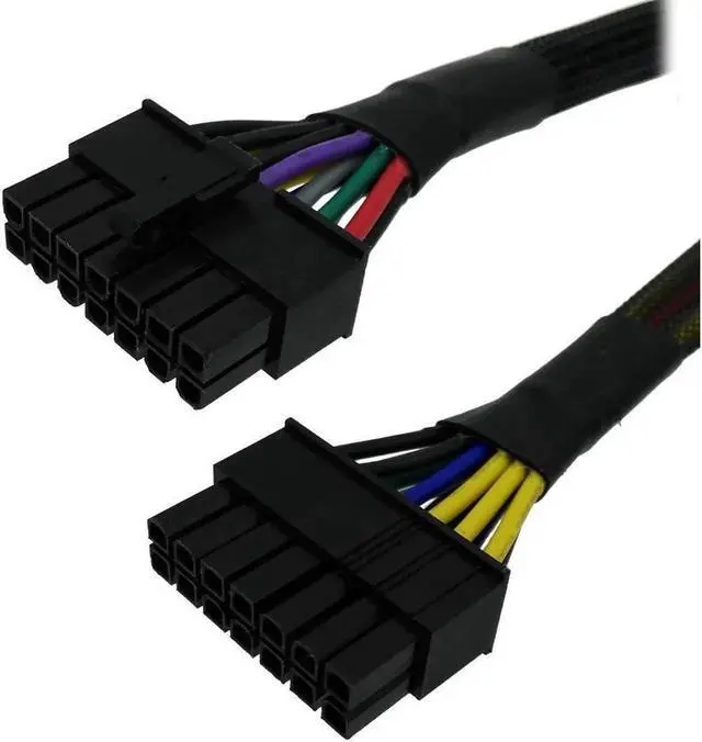 Alt view image 2 of 4 - 12 Inch 30cm 24 Pin to 14 Pin ATX Power Adapter Cable, Black Braided Sleeved Main PSU Conversion Cord Compatible with Lenovo IBM Desktop PC and Server