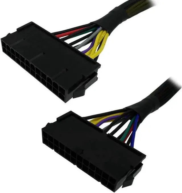 Alt view image 3 of 4 - 12 Inch 30cm 24 Pin to 14 Pin ATX Power Adapter Cable, Black Braided Sleeved Main PSU Conversion Cord Compatible with Lenovo IBM Desktop PC and Server