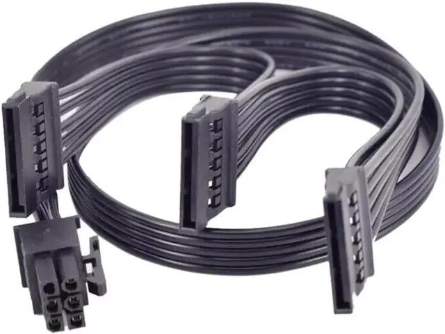 Main image of PCI-E 6 Pin Male to 3 SATA 15Pin Power Cable, 1 to 3 SATA SSD Power Supply Cable Compatible with EVGA 1000 GQ 80+ GOLD 1000W Modular PSU