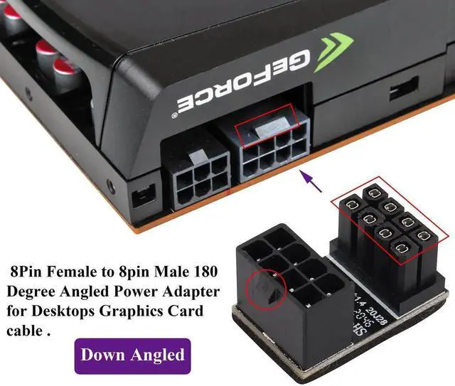 Alt view image 7 of 7 - 2 Pack 180 Degree U-Shaped 8Pin Power Adapter, ATX/PCIe 8Pin Female to Male Angled Connector, Low Profile GPU PCI Express Power Converter for Desktop Graphics Card