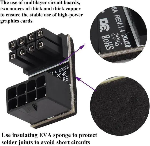 Alt view image 3 of 7 - 2 Pack 180 Degree U-Shaped 8Pin Power Adapter, ATX/PCIe 8Pin Female to Male Angled Connector, Low Profile GPU PCI Express Power Converter for Desktop Graphics Card
