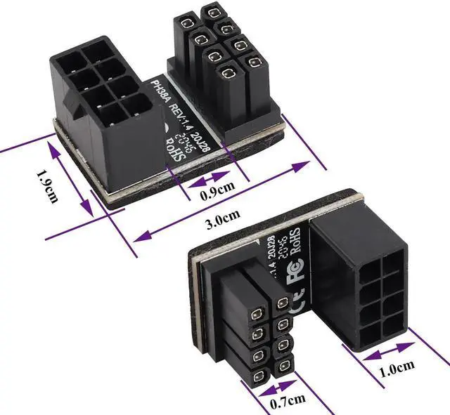 Alt view image 2 of 7 - 2 Pack 180 Degree U-Shaped 8Pin Power Adapter, ATX/PCIe 8Pin Female to Male Angled Connector, Low Profile GPU PCI Express Power Converter for Desktop Graphics Card