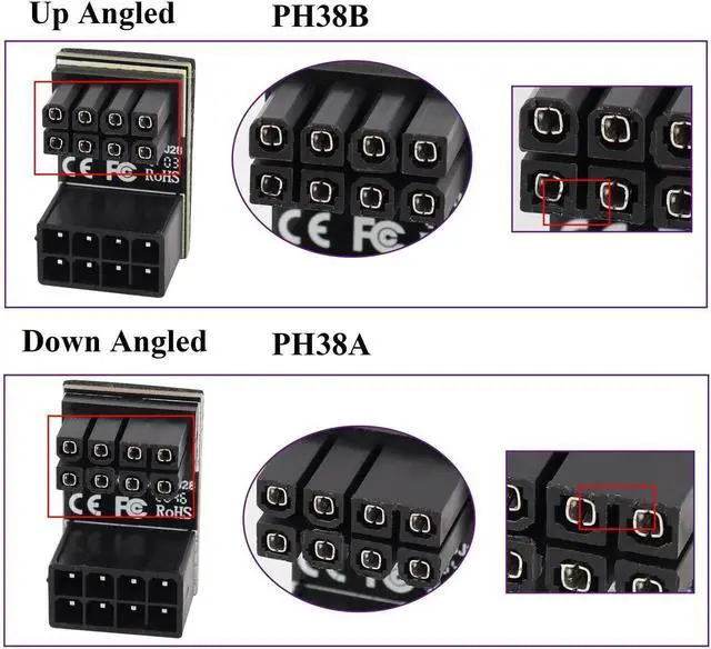 Alt view image 5 of 7 - 2 Pack 180 Degree U-Shaped 8Pin Power Adapter, ATX/PCIe 8Pin Female to Male Angled Connector, Low Profile GPU PCI Express Power Converter for Desktop Graphics Card
