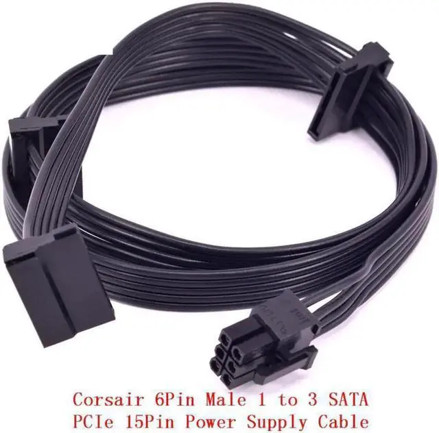 Main image of PCIe 6Pin Male to 3 SATA 15Pin Power Cable, 1 to 3 SATA Splitter Braided Modular PSU Cable Compatible with Corsair CS CX HX RM Series Power Supply