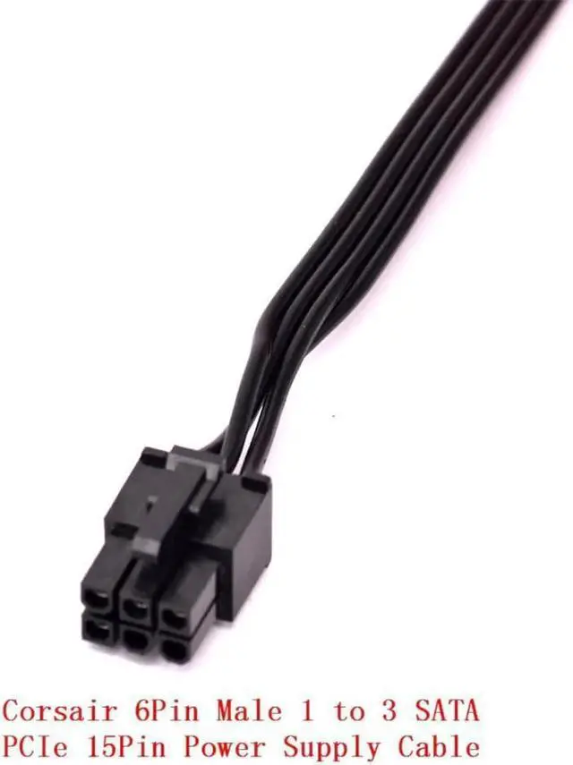 Alt view image 2 of 4 - PCIe 6Pin Male to 3 SATA 15Pin Power Cable, 1 to 3 SATA Splitter Braided Modular PSU Cable Compatible with Corsair CS CX HX RM Series Power Supply