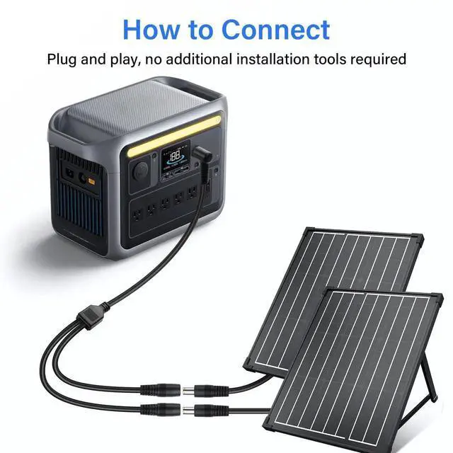 Alt view image 3 of 7 - 2Ft 14AWG DC7909 90 Degree Y Splitter Cable, DC 8mm 1 Male to 2 Female Right Angle Converter Cable for Solar Panel Power Connection