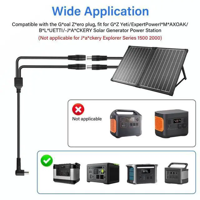 Alt view image 4 of 7 - 2Ft 14AWG DC7909 90 Degree Y Splitter Cable, DC 8mm 1 Male to 2 Female Right Angle Converter Cable for Solar Panel Power Connection