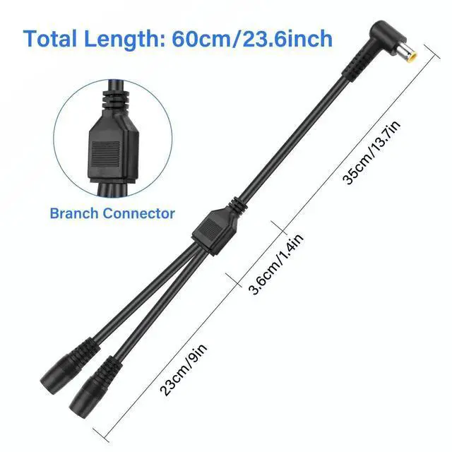 Alt view image 6 of 7 - 2Ft 14AWG DC7909 90 Degree Y Splitter Cable, DC 8mm 1 Male to 2 Female Right Angle Converter Cable for Solar Panel Power Connection