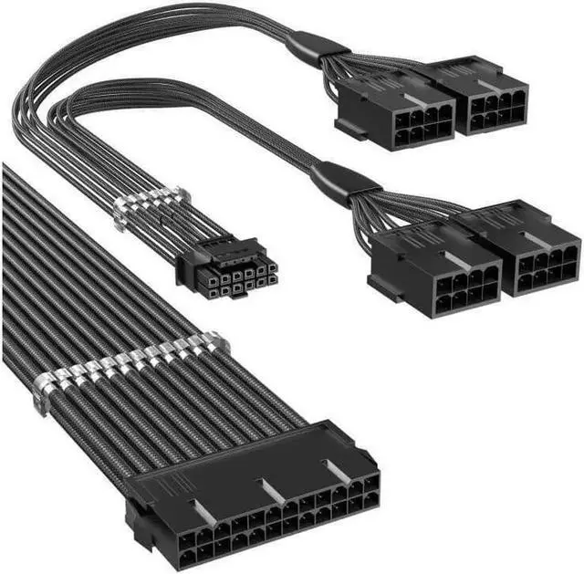 Main image of 12VHPWR PCIE 5.0 Extension Cable, 16Pin (12+4) Male to 4X8Pin Female GPU Power Cord + 18AWG 24Pin ATX Motherboard Extension Cable, Compatible with RTX 4090 4080 4070Ti 3090Ti Graphics Card